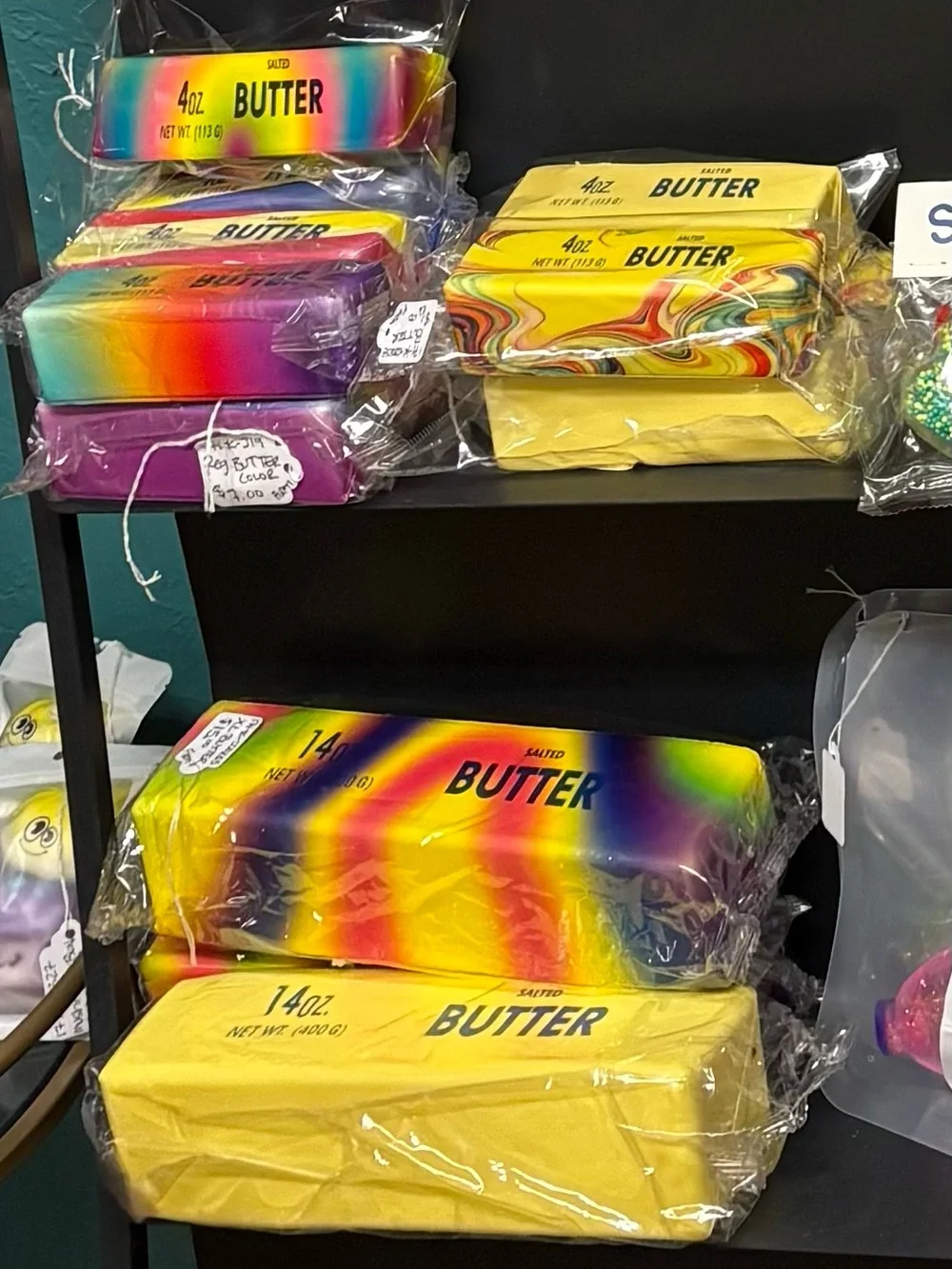 XL Salted Butter Squeeze Toys - Rainbow & Yellow Options